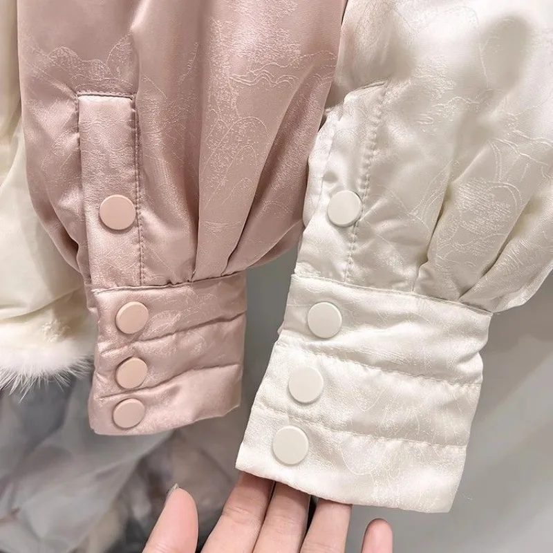 冬ファッション 暖かい ホワイトダックダウンライナー ミンクダウン スプライシング ダウンジャケット 気質 セレブリティ 新中華風ジャケット