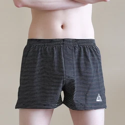 Loose Breathable Big U Type Crotch Men's Sleepwear Panties Fashion Sport Striped Underpants 100% Cotton Mens Boxers Underwear