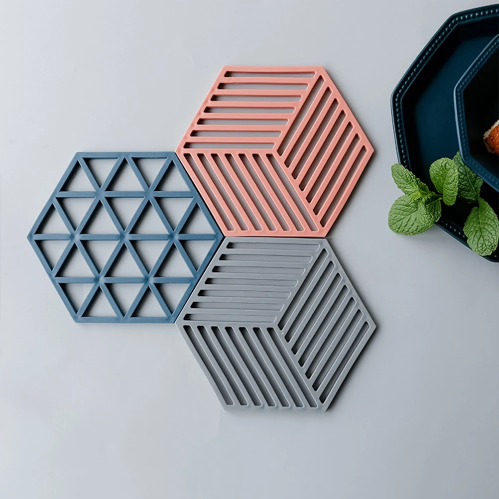 

3 Pcs Tea Coaster Anti-slip Place Mat Hexagon Placemats Cup PVC Dish Heat Insulation Table Dinner