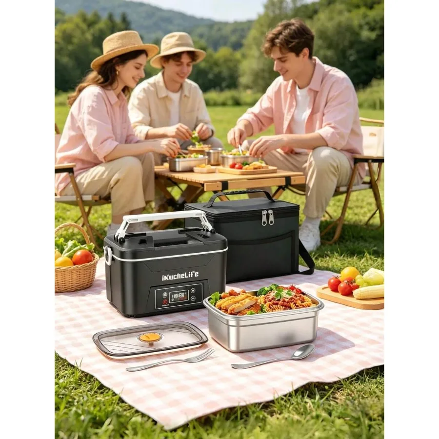 

Electric Lunch Box, 1.2L Large Capacity, 24000mAh Rechargeable, Digital Display, Smart Timer, Portable Food Warmer, For Work, C