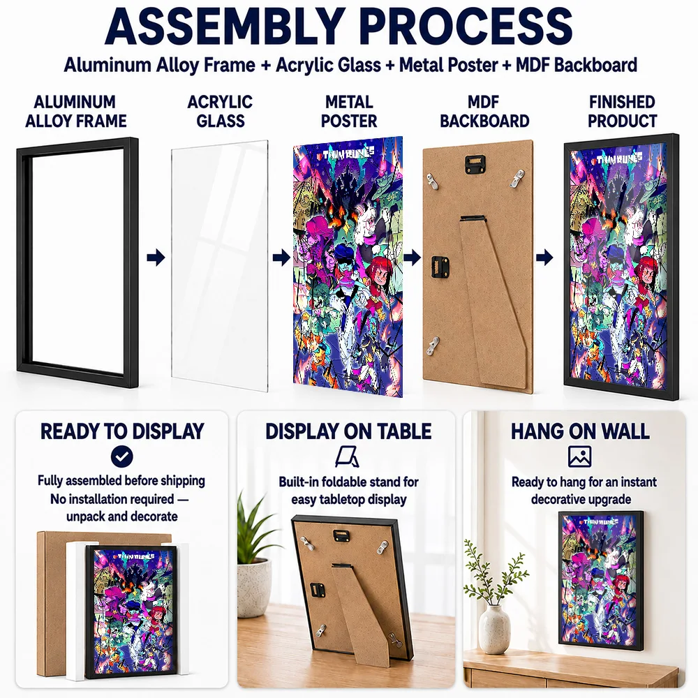 Twin Tunes Character Group Framed Aluminum Metal Poster Personalized Comic Style Wall Art For Home Office And Creative Studio