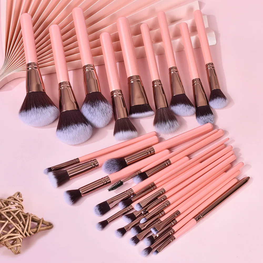 Cute Pink Makeup Brushes Wholesale Vegan Synthetic Hair Foundation Powder Private Label Custom Logo Makeup Brush Set