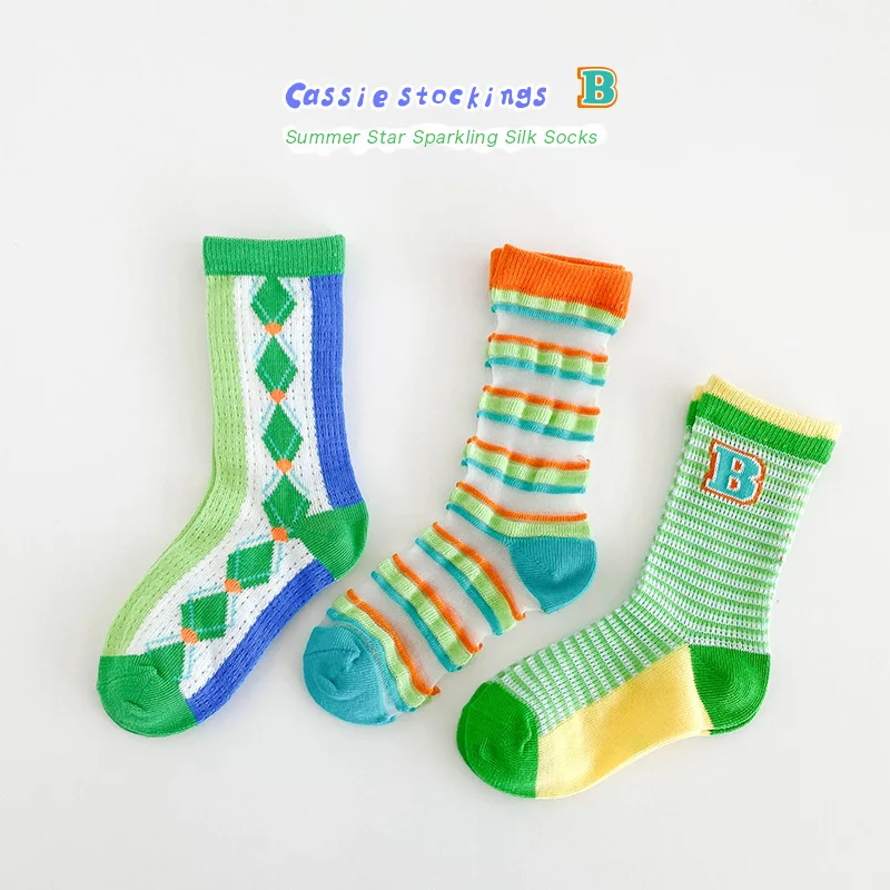 

2024 Summer Socks Boys Girls Thin Sock With Mesh Letter Pattern Children's Socks For 1-12 Year-old Kids