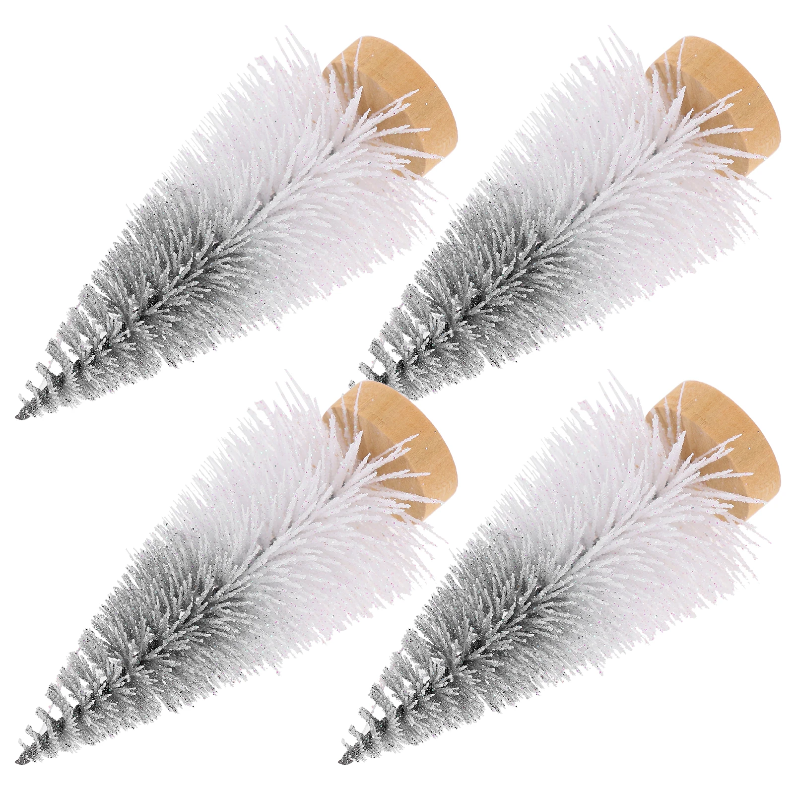 

4pcs Mini Christmas Decor Simulated Xmas Tree Wooden Base Desktop Ornament Festive Home Decoration Tabletop Party Supplies