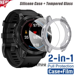 2-in-1 Silicone Case + Tempered Glass for Garmin Fenix 7 7S 7X 6 6S 6X Pro Smart Watch Protective Cover & Screen Protector 5 5S