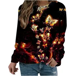 Butterfly Pattern Sweatshirts 3D Print Hoodies Women Long Sleeve Y2k Hoodie Streetwear Oversized Pullovers Tops Woman Clothing