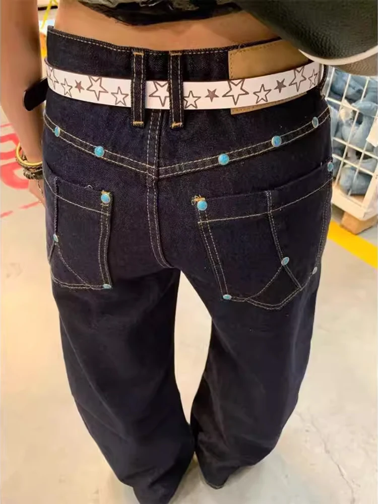 

Trendy Loose Wide Leg Jeans Rivet Denim Men Women American Sle Cleanfit Retro High Street Knife Pants Youth Faion