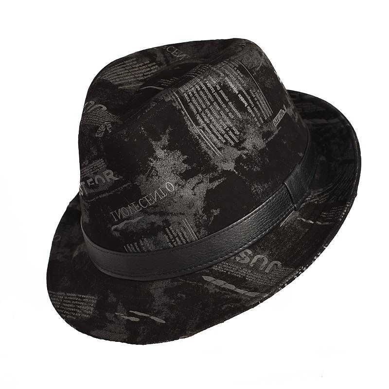 New Male Perform High Quality Genuine Leather Print Jazz Fedora Gentleman Sheepskin Short Brim Top Hat Shows Topper