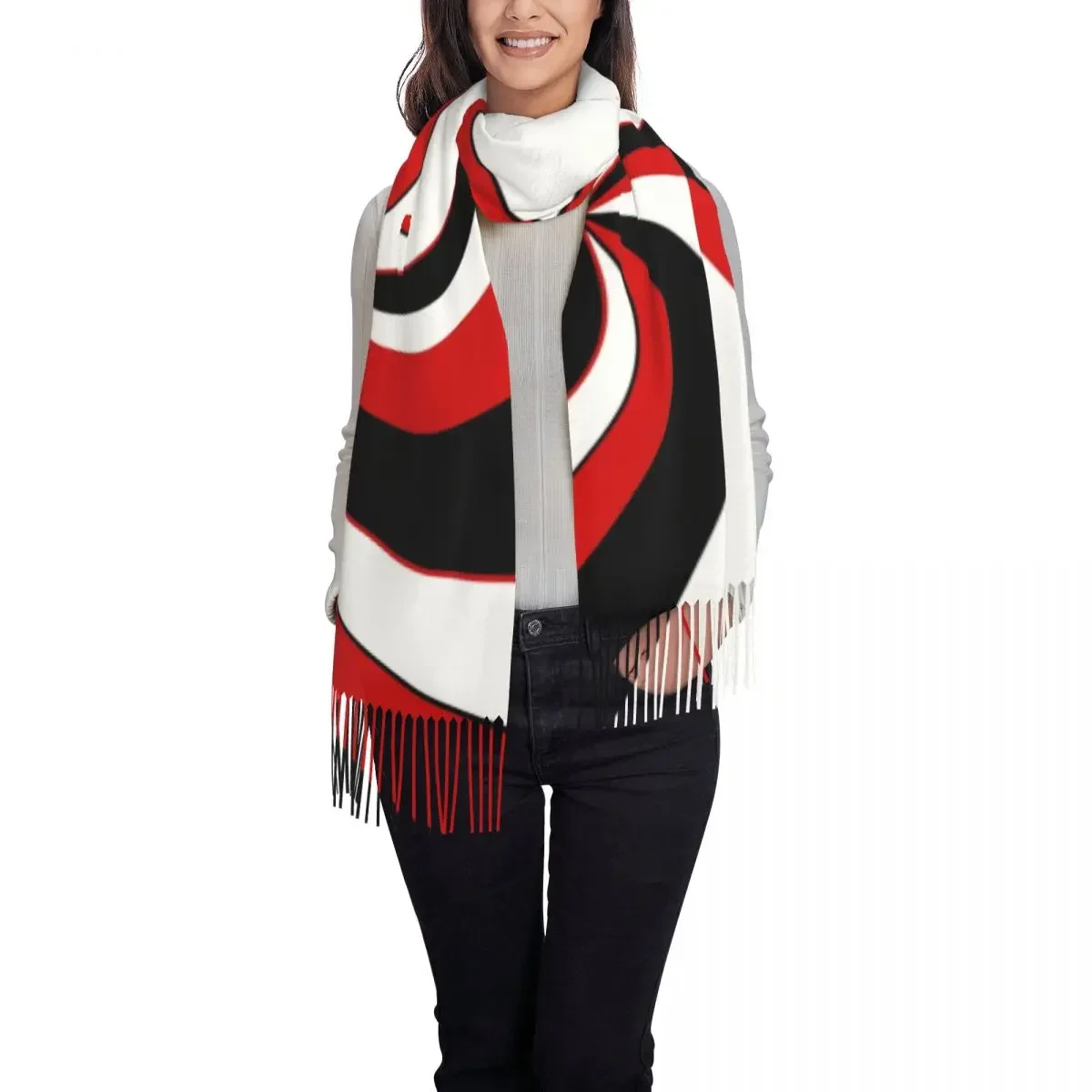 Red Black And White Twist Scarf Wrap for Women Long Winter Warm Tassel Shawl Unisex Abstract Geometric Scarves