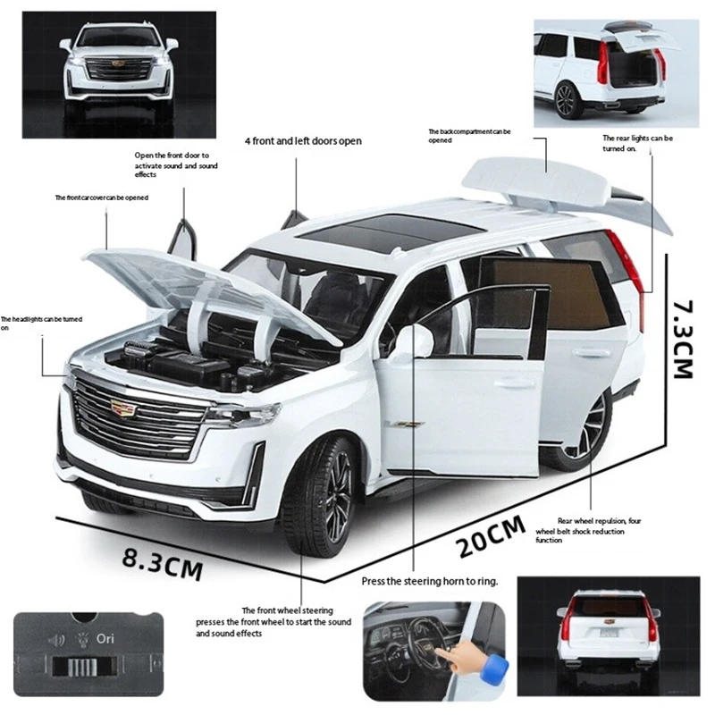 Diecast 1:24 Scale Escaladeรุ่นรถเสียงและแสงคอลเลกชันจอแสดงผลเครื่องประดับของเล่นของขวัญ