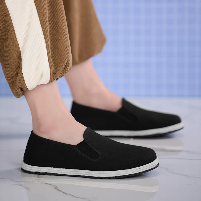 Sommer Günstige Leinwand Schuhe Männer Müßiggänger Bequeme Slip-on männer Schwarz Tuch Schuhe Atmungsaktive Leichte Wohnungen Mann Casual schuhe