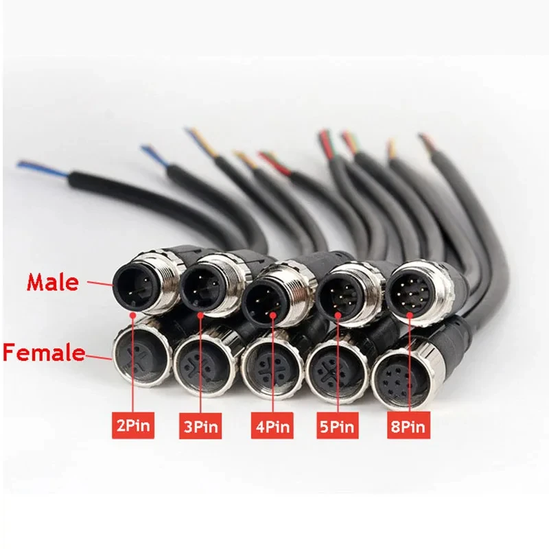 1Pcs M12 Sensor Connector 2 3 4 5 8 Pin Male / Female Aviation Plug IP67 Waterproof Wire A Type 20cm PVC Cable