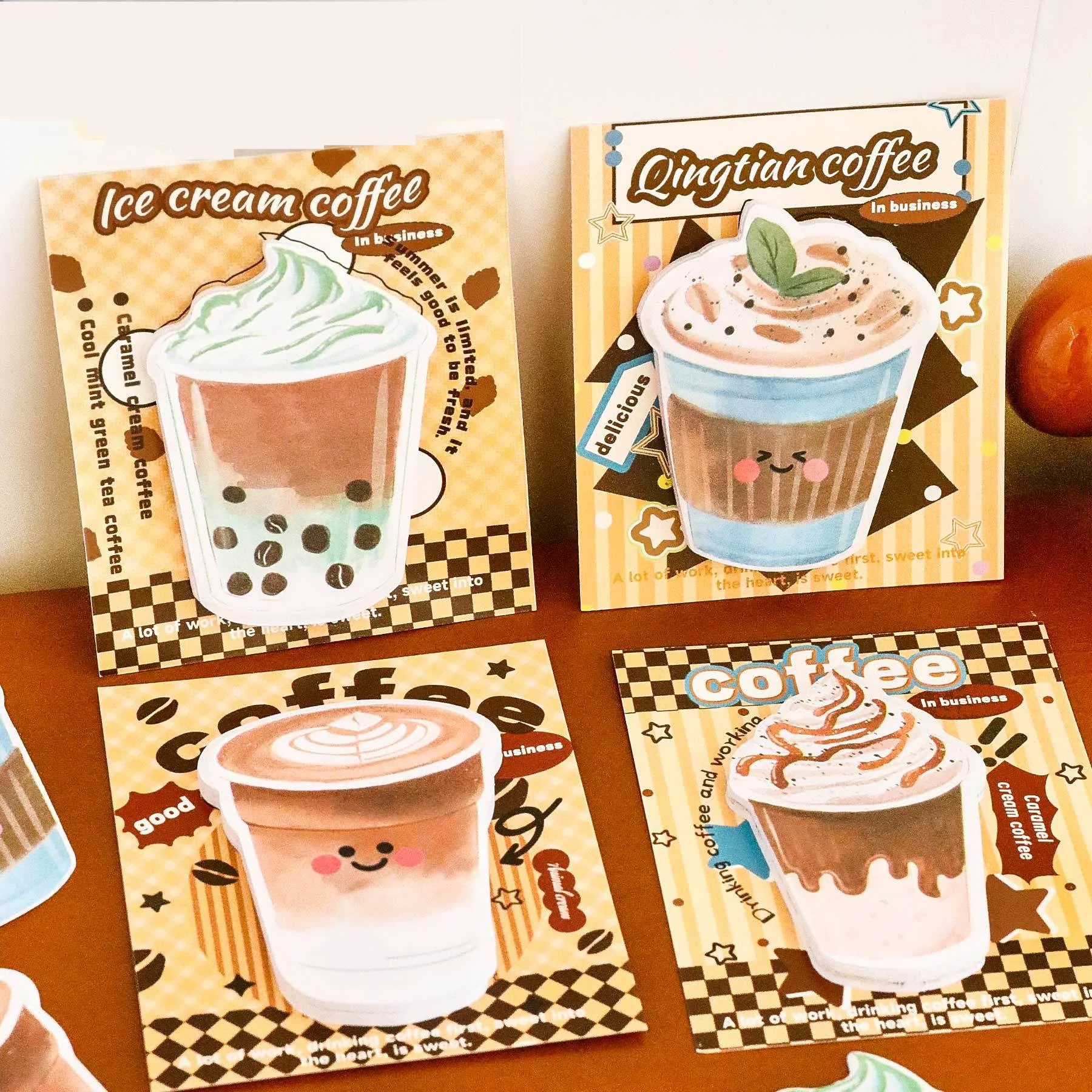 Student Milk Tea Coffee Sticky Notes, Cute Fresh Reusable N-Stick Paper, Strong Adhesion Cartoon Study Stationery Notes