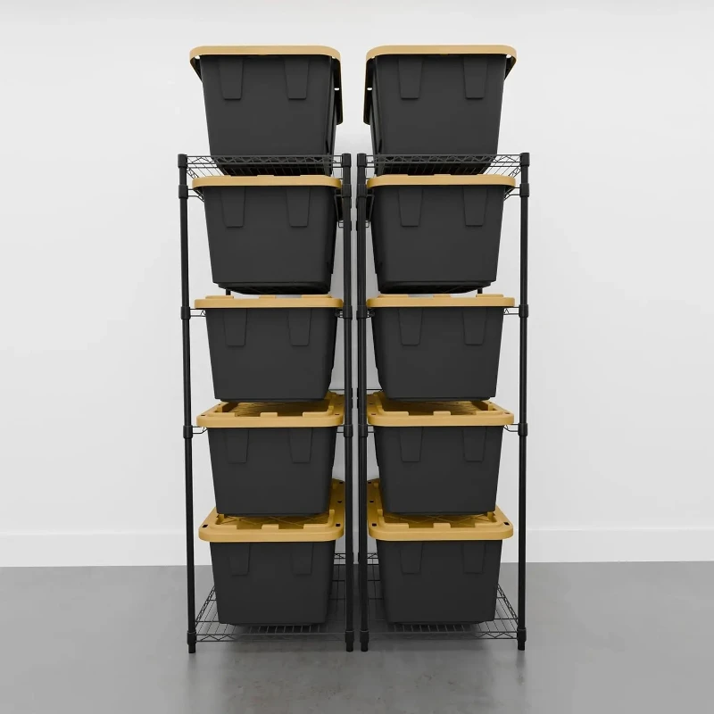 Declutter, Organization, Certified, Bin Storage for Garage, Pantry 2 Pack 5-Tier Steel Tote Rack - Maximize Space