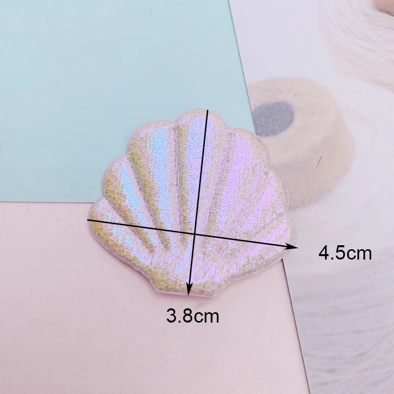 50Pcs 4.5*3.8CM Padded Shiny Leather Shell Appliques For Clothes Hat Sewing Supplies Patches DIY Headwear Hair Clips Bow Decor