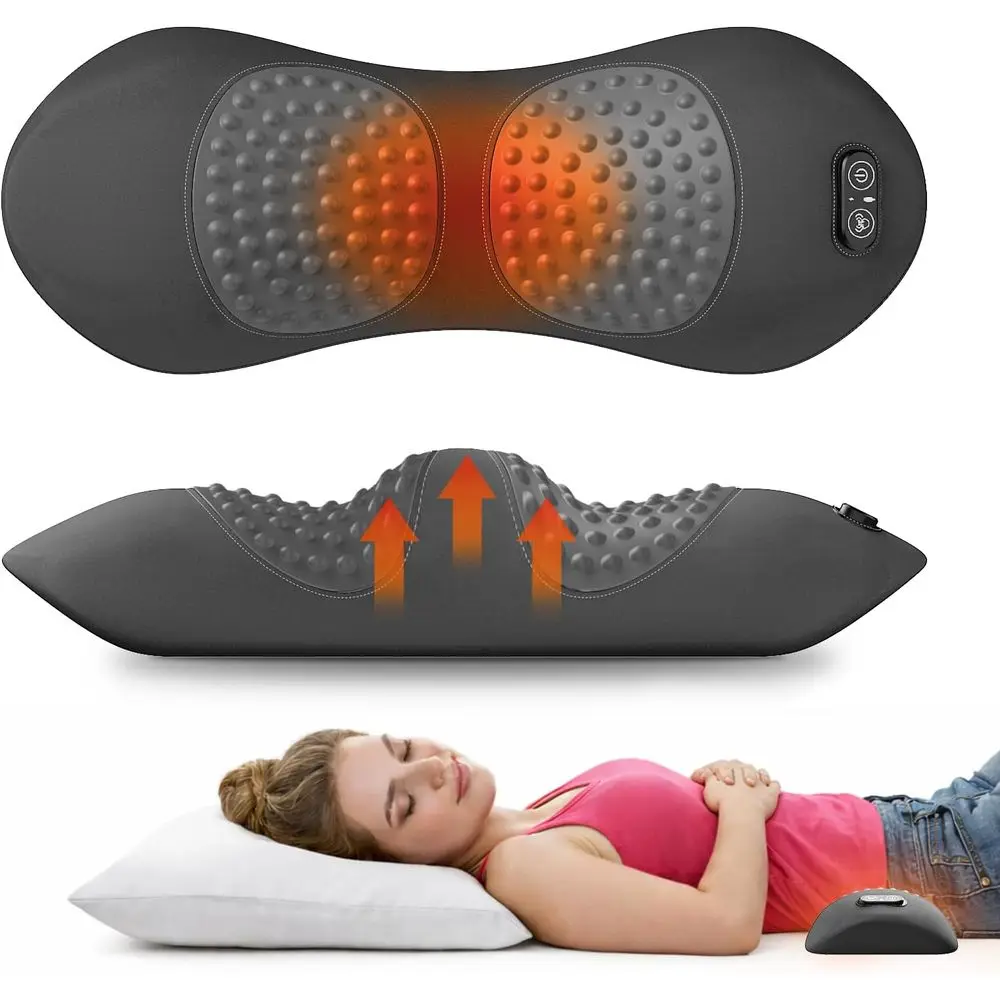

3-in-1 Lumbar Support Pillow with Heat, Vibration, and Traction for Bed and Chair, Lower Back Pain Relief and Relaxation - Gray