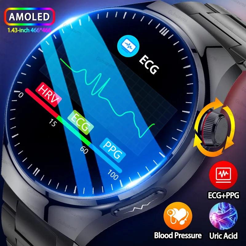 

1,43-дюймовый AMOLED HD BT Call SmartWatch ЭКГ BP Кислород в крови Сердечный ритм Мочевая кислота Температура жира в крови AI Диагностика здоровья Смарт-часы