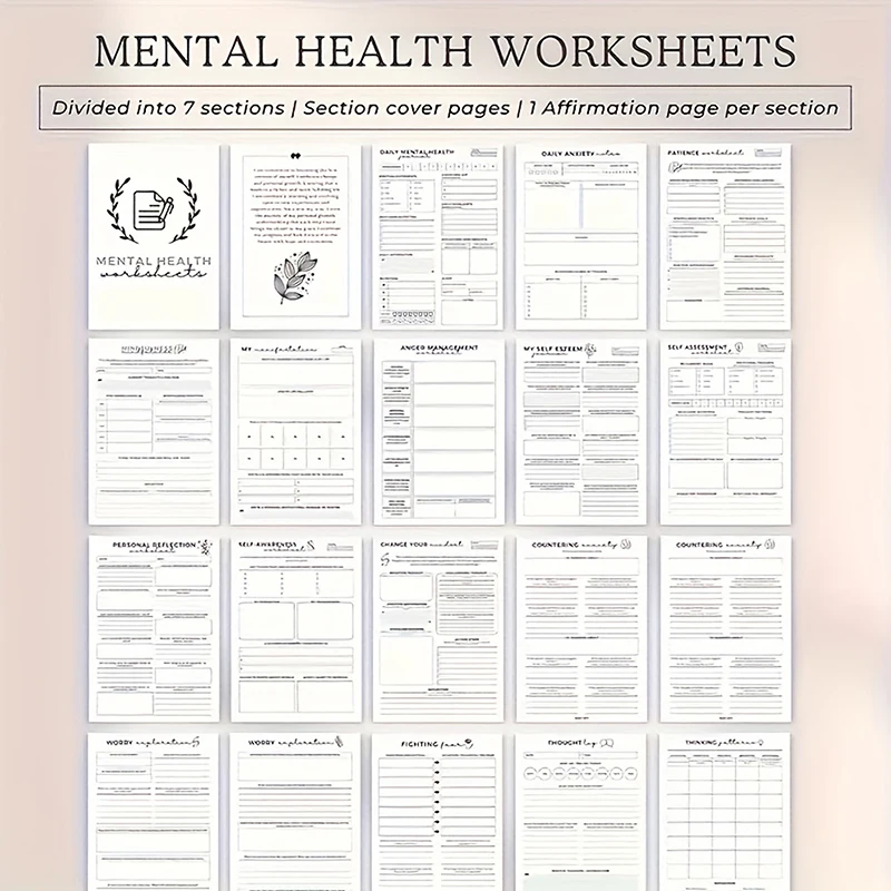 Diário de bem-estar guiado com ansiedade e TDAH com rastreador de humor e indicações para pensamento positivo e cuidado próprio