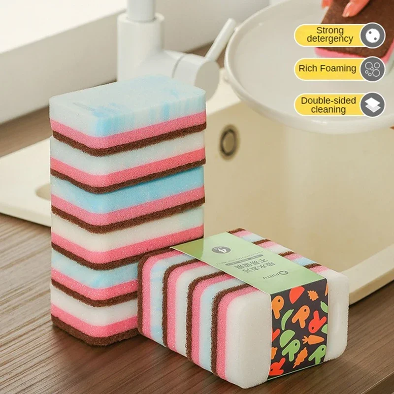 Double-sided Sponge Block Magic Wipe Kitchen Cleaning Stain Removal Sponge Scrubbing Wipe Double-sided Dishwashing Three-in-one