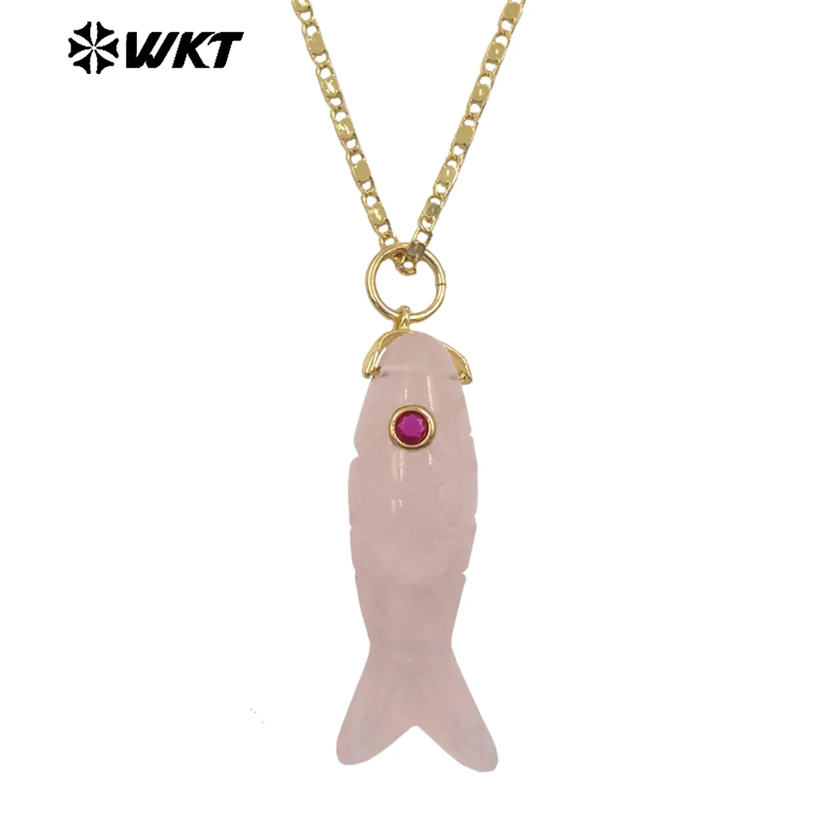 WT-N1512 Fashionable Cute Fish Shape Colored Gemstone Zircon Paved Pendants Fine Chain For Friends Necklace Gifts