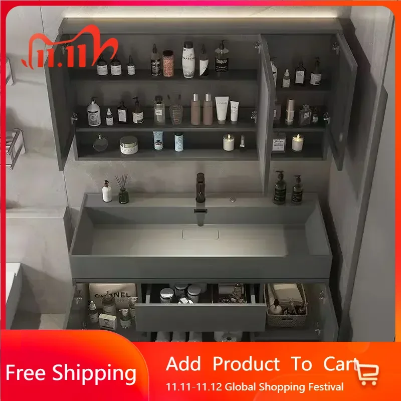 

Vintage Luxury Nordic Bathroom Cabinet Floor Wall Slate Integrated Washbasin Bathroom Vanity Nordic Vestidores Home Furniture