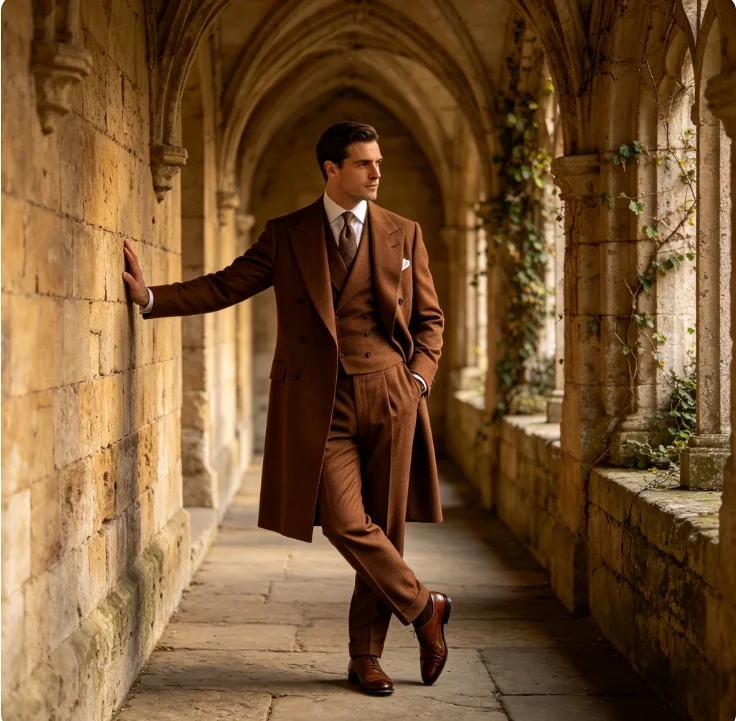 New Brown Long Blazer Men Suit Wedding Party Formal Groom Groomsman Prom Business Male Tuxedos 3 Piece Set Jacket Vest Pants