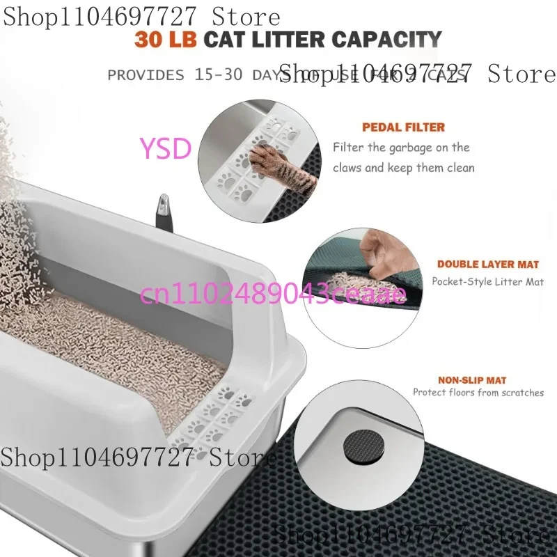 Semi-Enclosed 201 Stainless Steel Toilet Widened And Thickened Leak-Proof Sand Large Space Deepened Cat Litter Box
