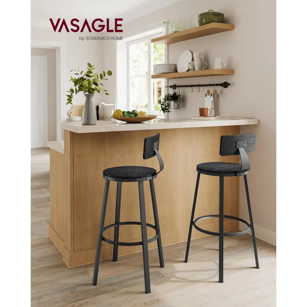 Bar Stools Set of 2, Bar Height Barstools with Back, Counter Stools Bar Chairs with Backrest, Steel Frame, Easy Assembly