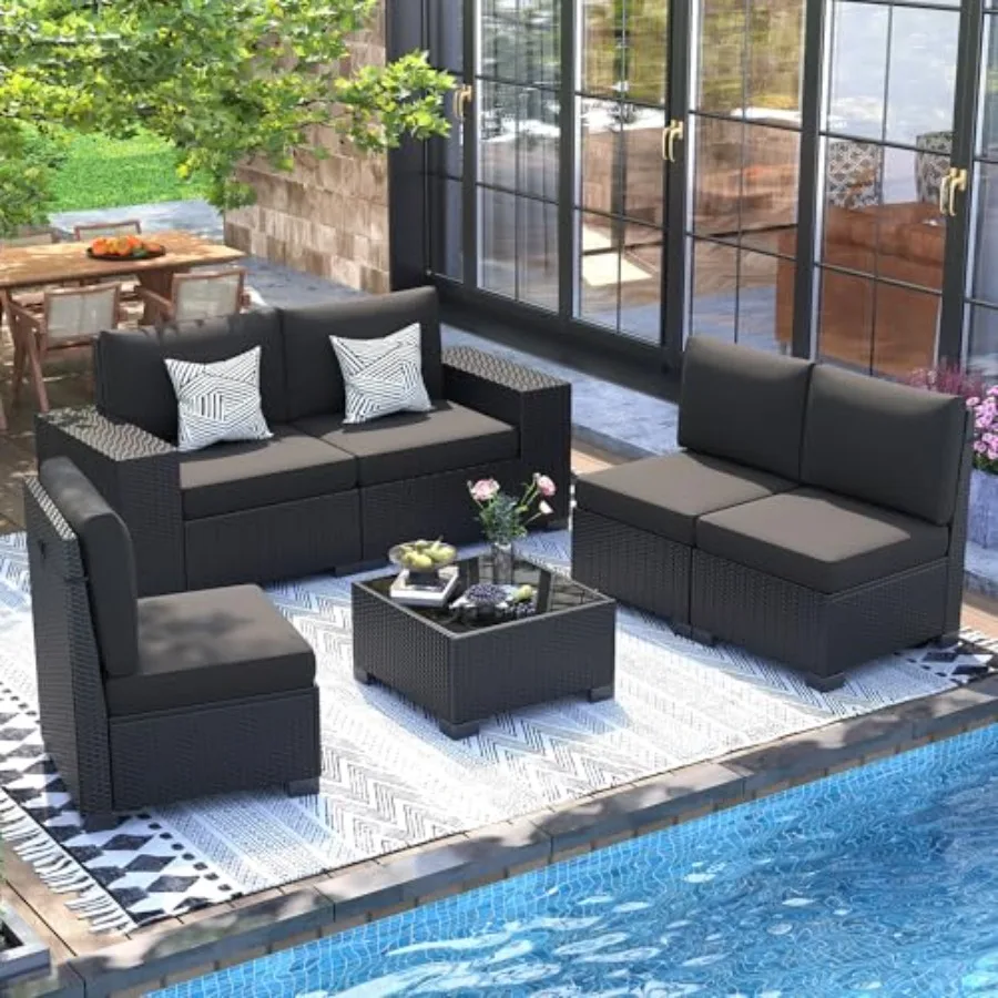 

Комплект садовой мебели из 6 предметов из ротангового материала бежевого цвета, модульный секционный диван с подлокотниками шириной 8 дюймов и кофейным столиком