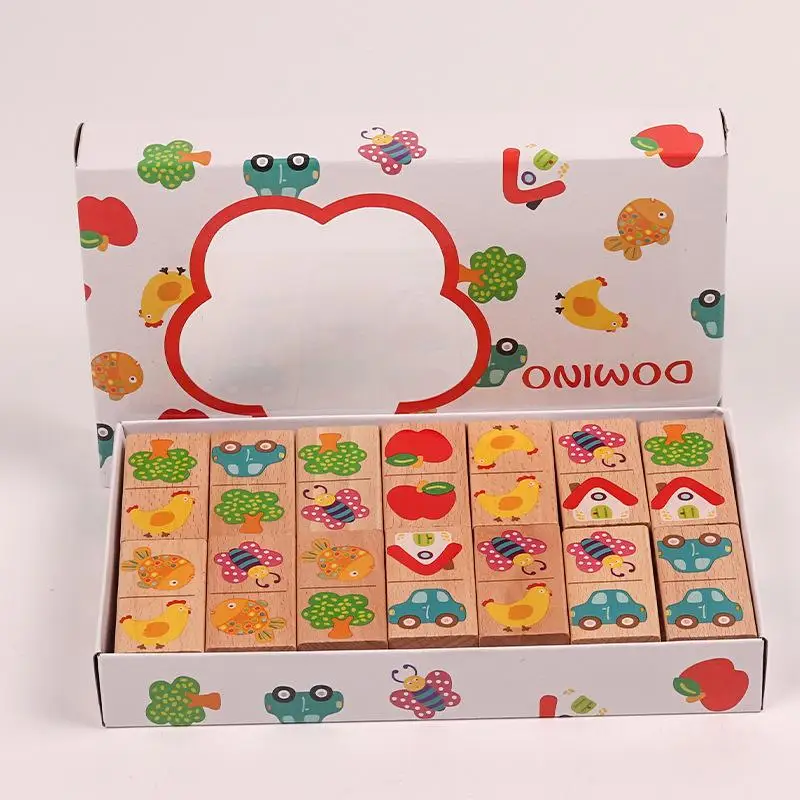 

1 Set Wooden Domino Idiom Joint Kit Children's Toy Early Learning Puzzle Game Montessori Educational Toys For Kids