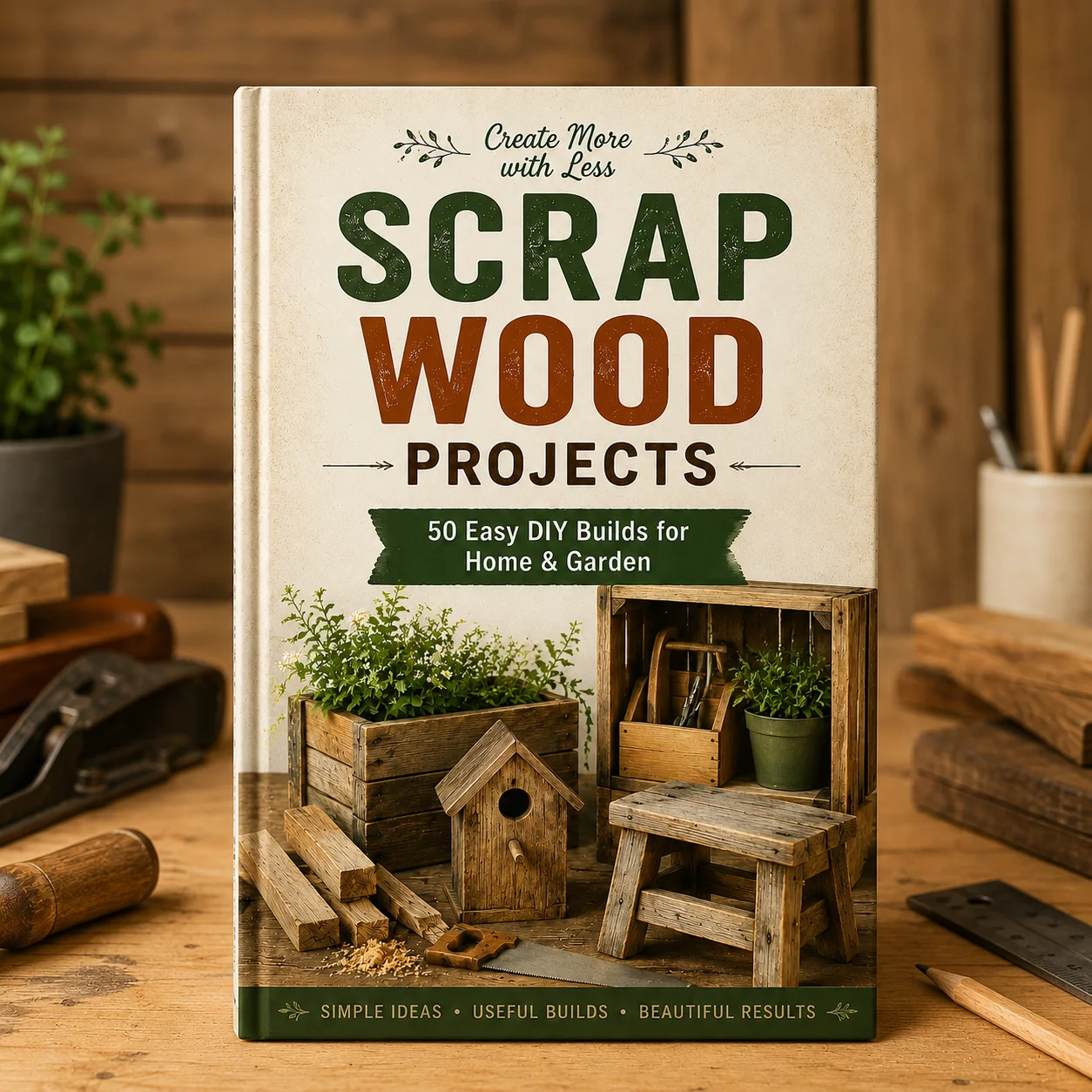 Create Beautiful Scrap Wood Projects: 50 Easy DIY Woodworking Builds for Home, Garden & Rustic Decor for Beginners