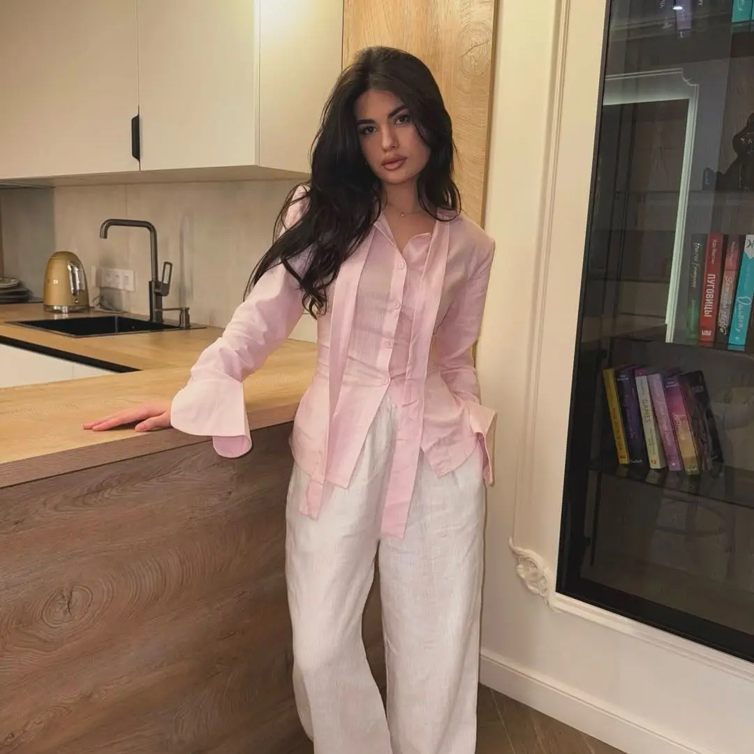 European and American Style Fashion Commuter Strap Waist Shirt Women's Foreign Style Versatile Streamer Bow Shirt Women