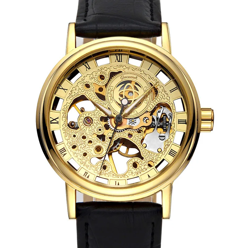

Men’s* Manual Mechanical Watch, Fashion Skeleton Design with Transparent Case Back, Non-Automatic Stylish Wristwatch
