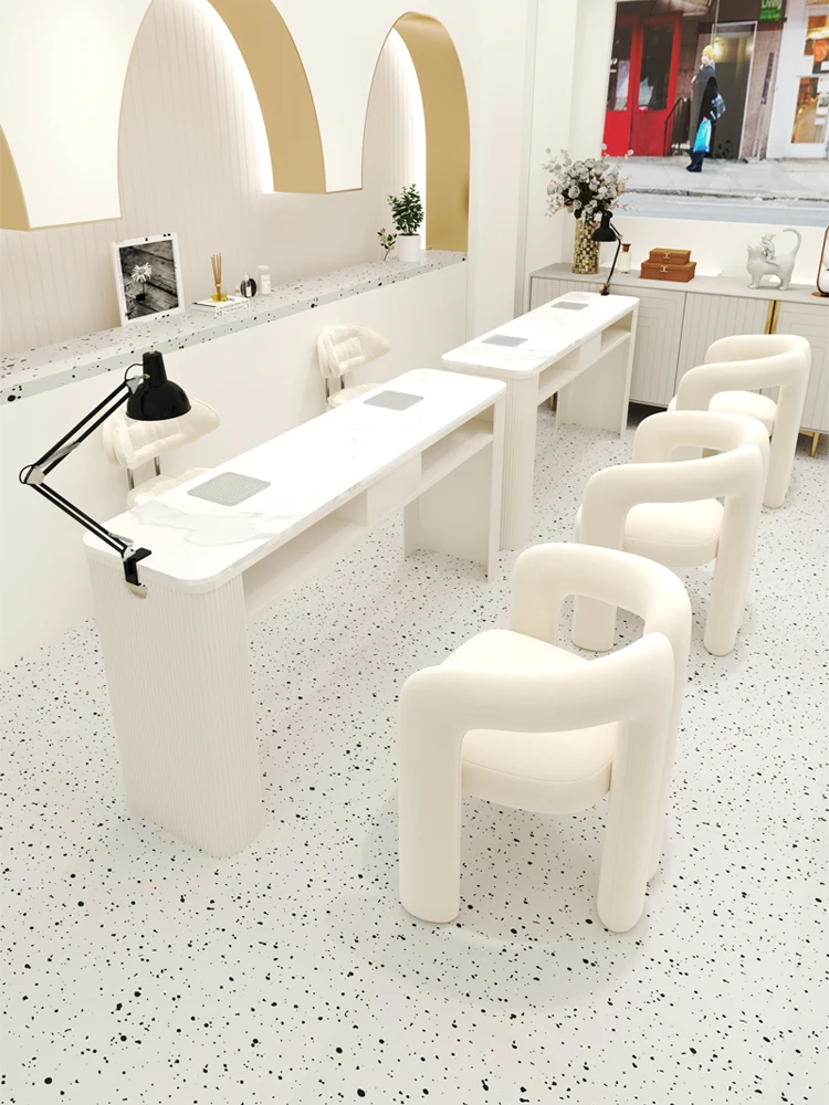 

Cream Wind Manicure Table And Chair Set With Vacuum Cleaner Socket Manicure Table Marble Manicure Table