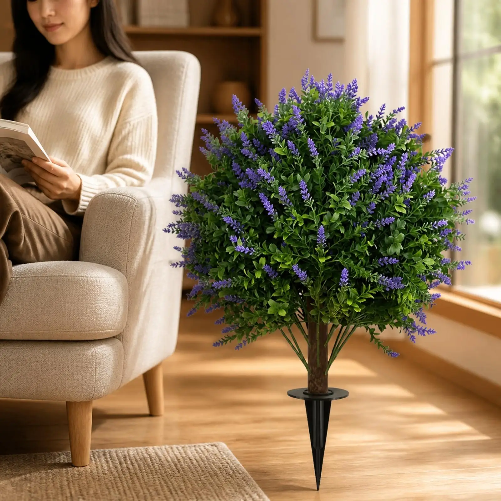 60cm Artificial Topiary Tree No Watering Needed Artificial Topiary with Ground Stake Decorative Plant Realistic Fake Greenery
