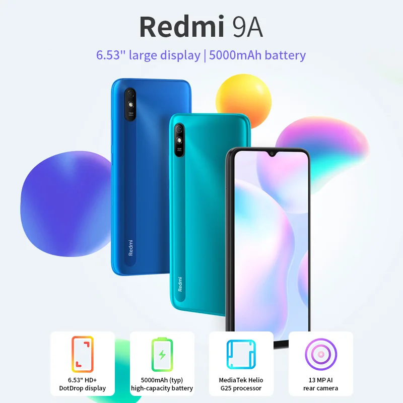 NEW Xiaomi Redmi 9A Global Rom 4GB RAM 64GB ROM 5000mAh 6.53 Inch HD Screen MTK Helio G25 Processor Original 4G Smart Phone