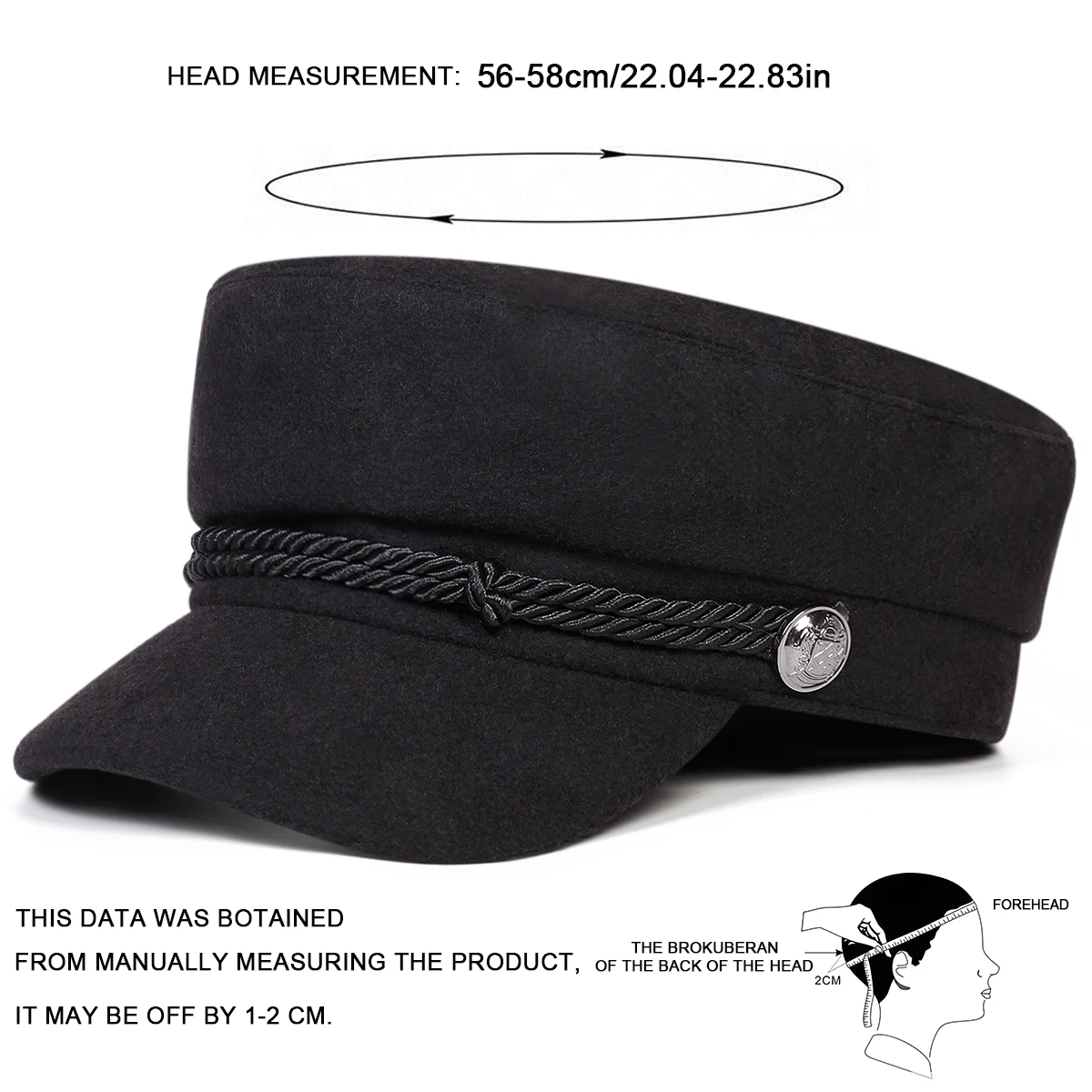 Unisex Solid Color Woolen Fabric Military Hats Fashion Flat Top Baseball Caps For Women Outdoor Sports Cadet Sunscreen Hat