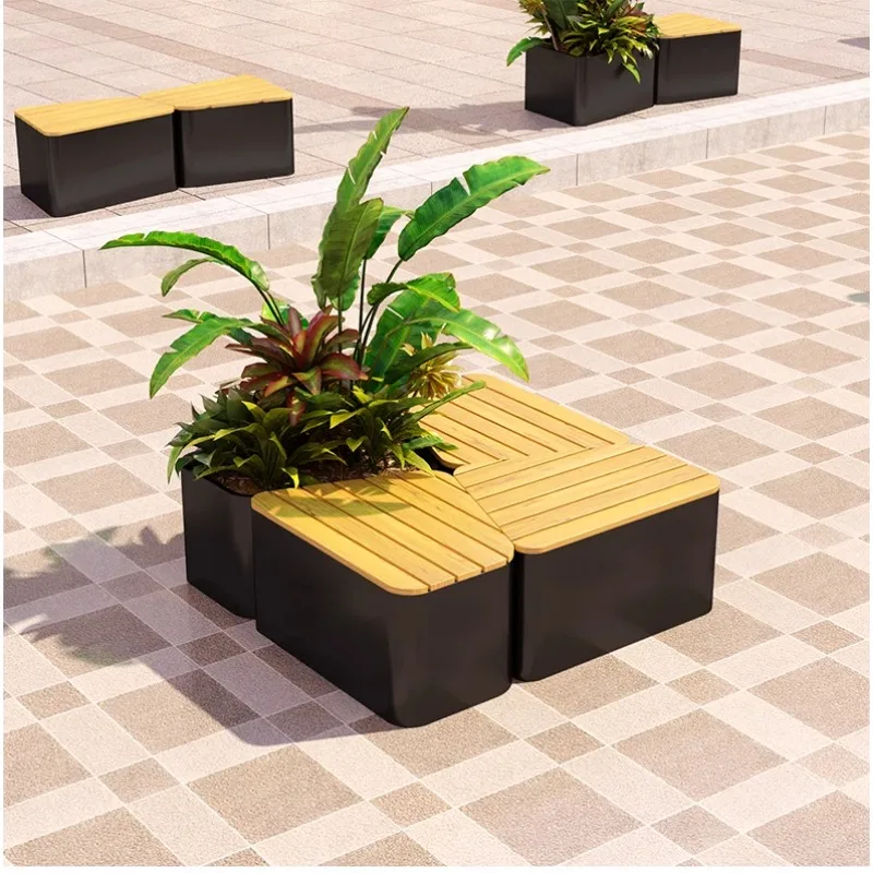 Outdoor creative flower pool combination leisure seat park rest chair preservative wood flower box seat flower bed shopping mall