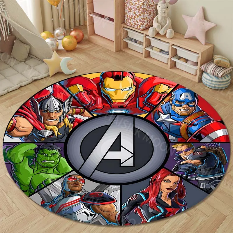 

Marvel Avengers Round Rugs for Bedroom Area Floor Mats for Kids Room Household Bath Chair Mat Carpet Living Room Home Decoration