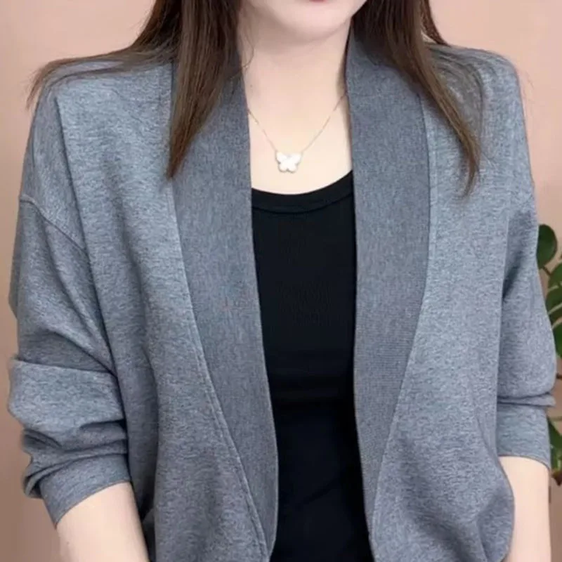 

2026 весенний кардиган для женщин, новое вязаное пальто без пуговиц, высокая эластичность, с длинными рукавами и шнурком, весенне-осеннее пальто, топ