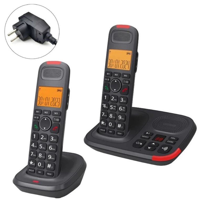 D1015TAM-D One-two Digital Cordless Phone Large LED Two Handles Telephone for Home Offices Caller Display Low Radiation