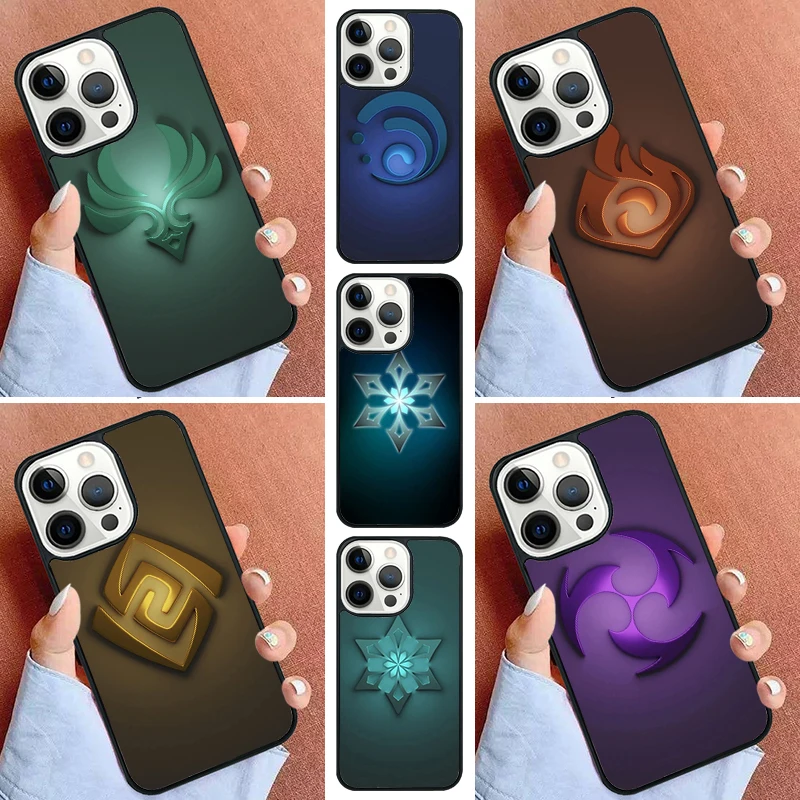 Чехол для телефона Genshin Impact Elements для iPhone 17, Air 16, 15, 16e, 14 Pro Max 11, 13, 12 Max Plus, чехол