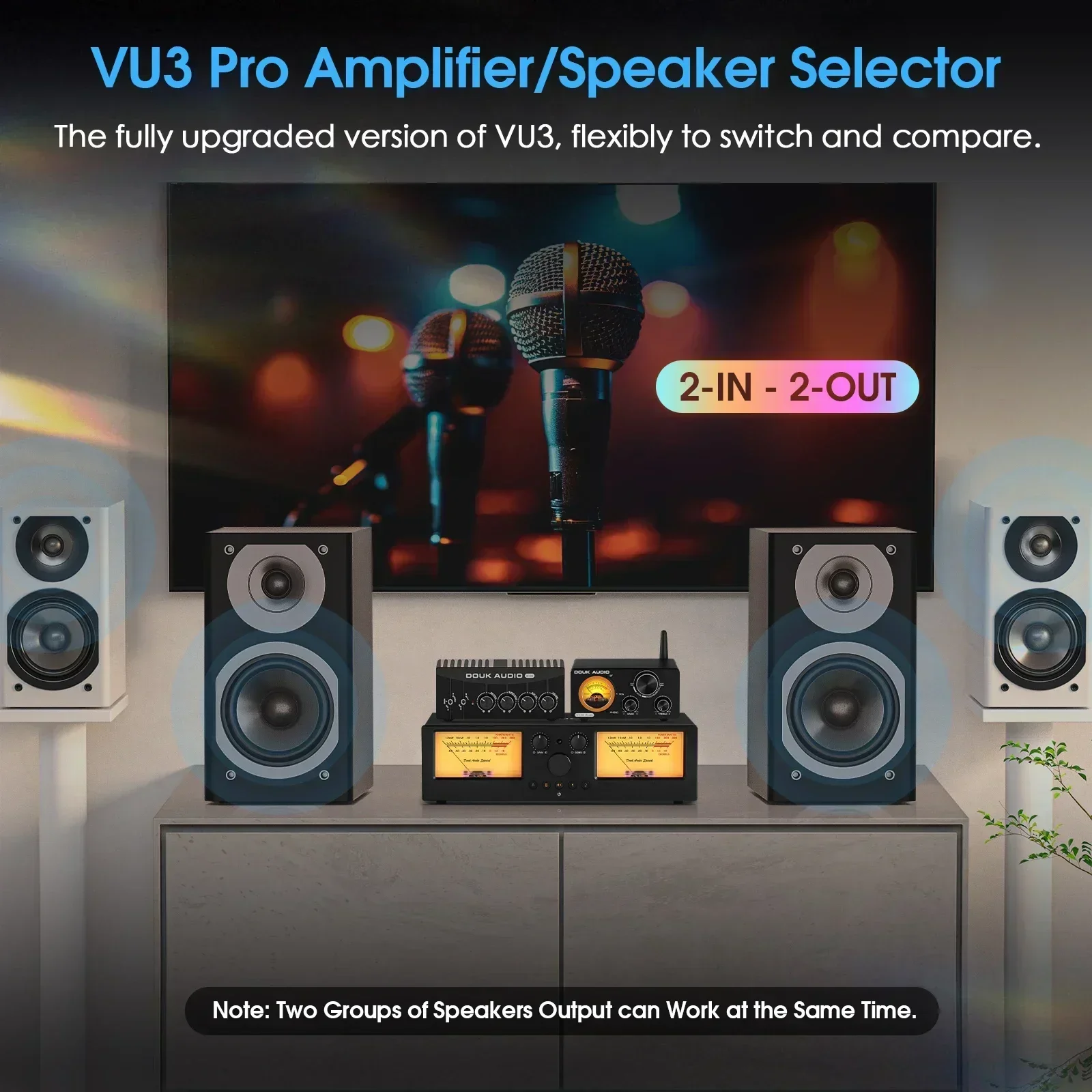 Douk Audio VU3PRO 2-IN-2-OUT Switcher Box Verstärker/Lautsprecher Selector mit VU Meter