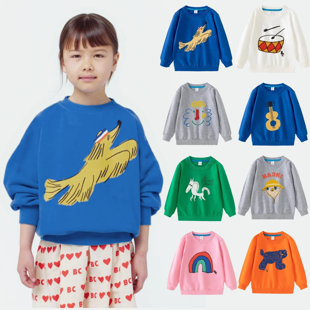 Full Sleeve Kids Sweatshirts 2024 Autumn Pullover Tops Boys Hoodie Girls Shirts Cotton Baby Clothing Cartoon Print Children Tees