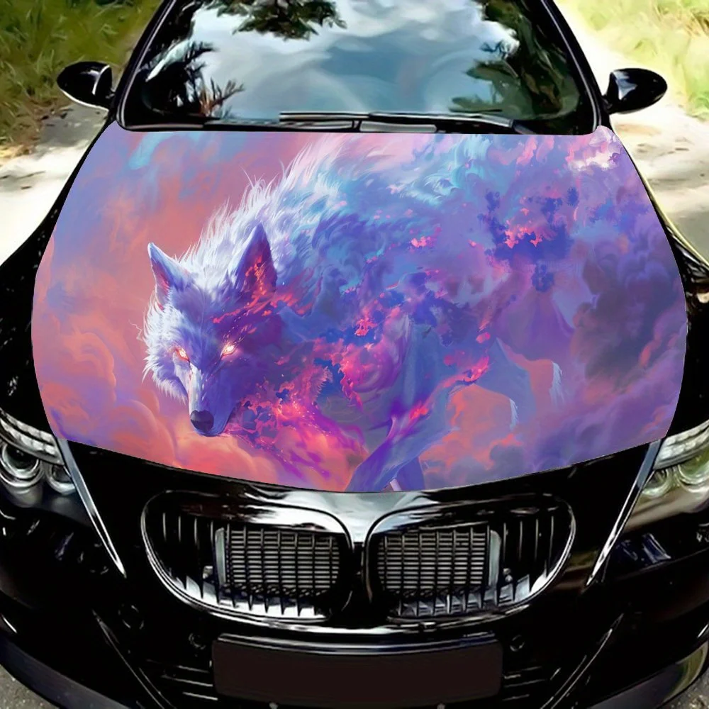 

Colorful wolf pattern car vinyl wraps car hood film self-adhesive sticker waterproof and scratch resistant, suitable for most ve