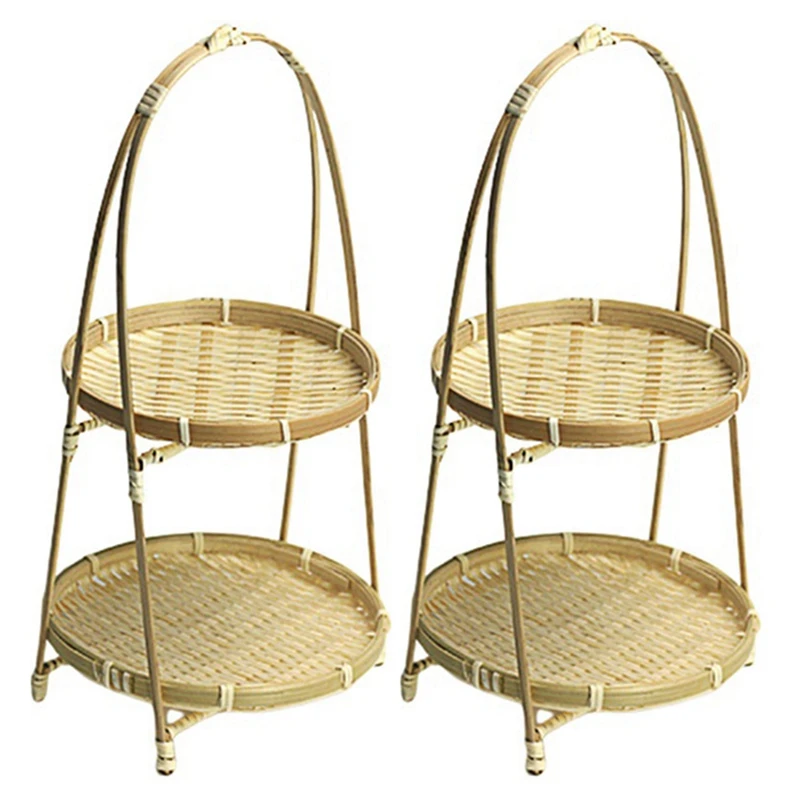 

Promotion! 2X Bamboo Weaving Baskets Dish Handmade Home Decoration Storage Fruit Bread Food For Kitchen Organizer Panier Osier