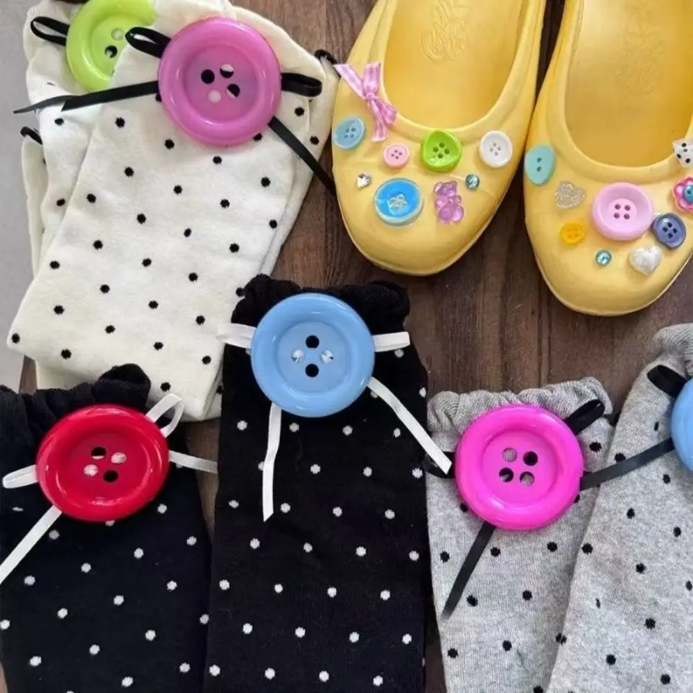 Cute Polka Dot Calf Socks Cotton Stretchy Color Button Socks Breathable Polka Dot Socks Summer Wear