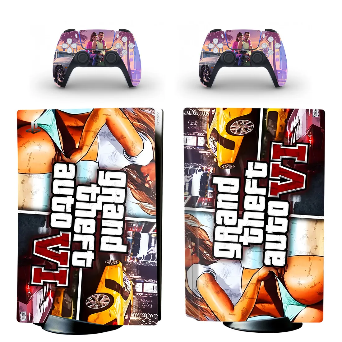 Grand Theft Auto VI GTA 6 PS5 disco Skin Sticker Decal Cover para consola y 2 controladores PS5 Disk Skin Vinyl