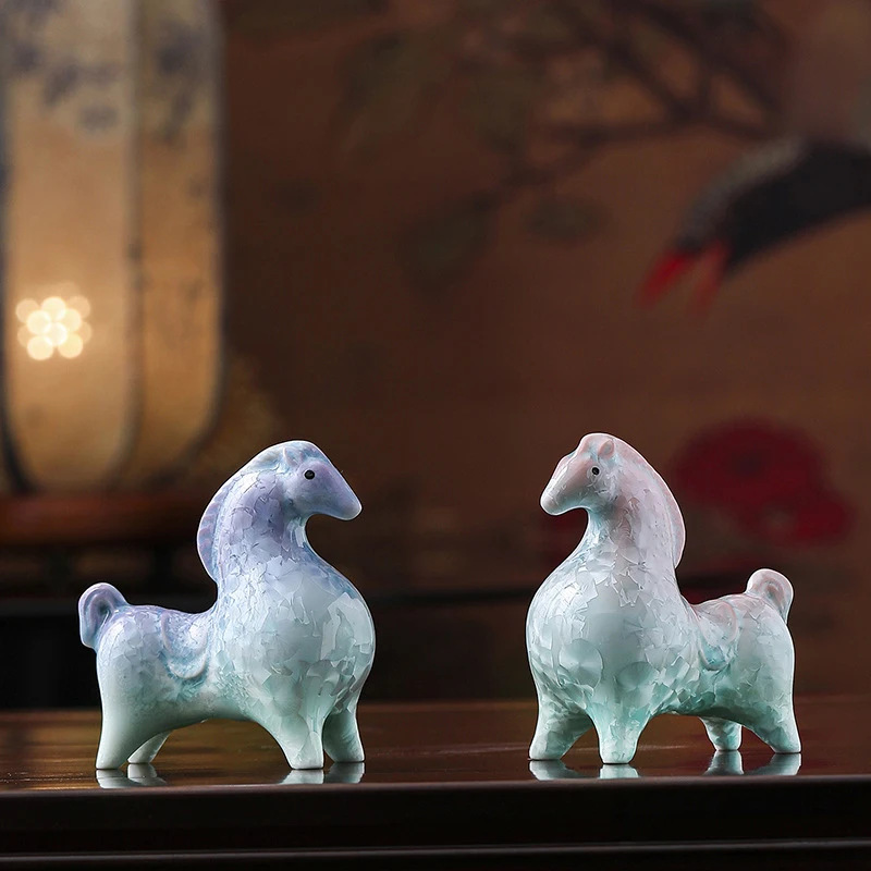 Crystalline Glazed Ceramic Horse Animal Figurine Decorative Ornament Desktop Decor Lucky Gift