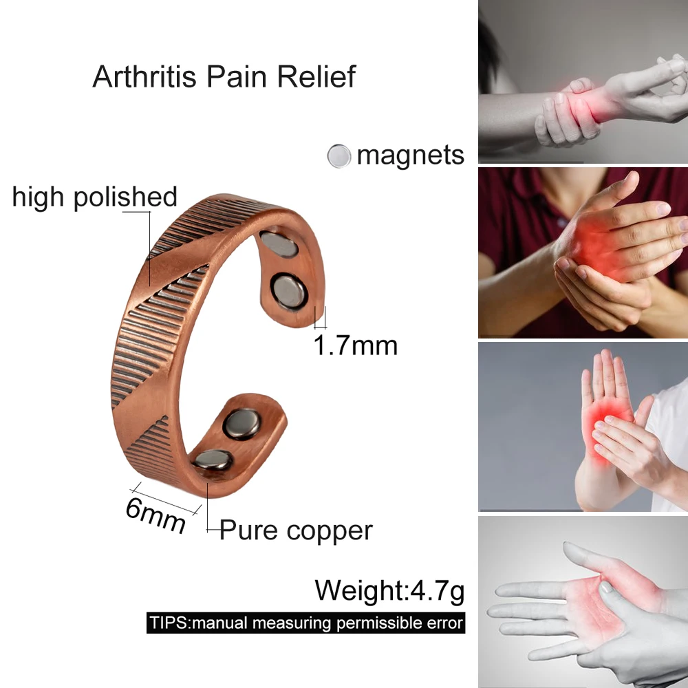 Pure Copper Magnetic Rings for Men Women Adjustable Vintage 6mm Open Cuff Jewelry Wedding Bands Resizable